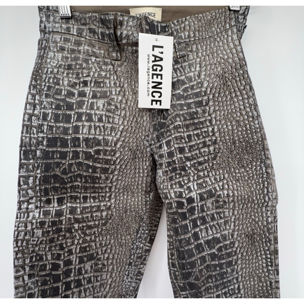 L'AGENCE Margot High Rise Skinny Jeans in Chestnut Black Croc Foil Size 25 NWT - Picture 3 of 15